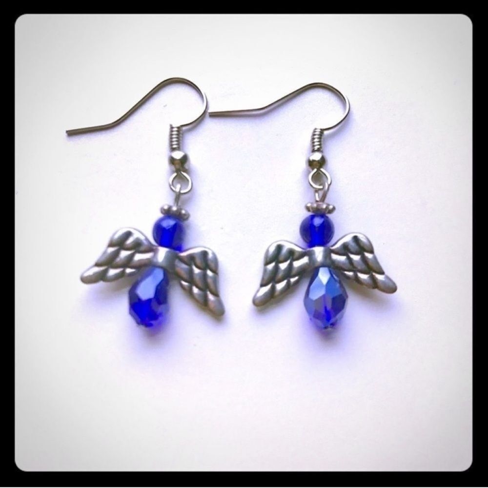 Handmade Silver and Blue Angel Wing Earrings